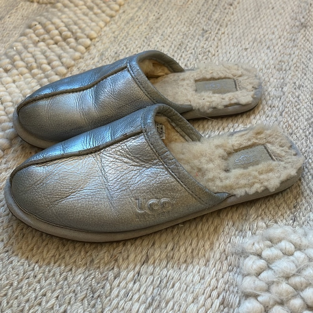 Silver UGG Slippers. Size 7.